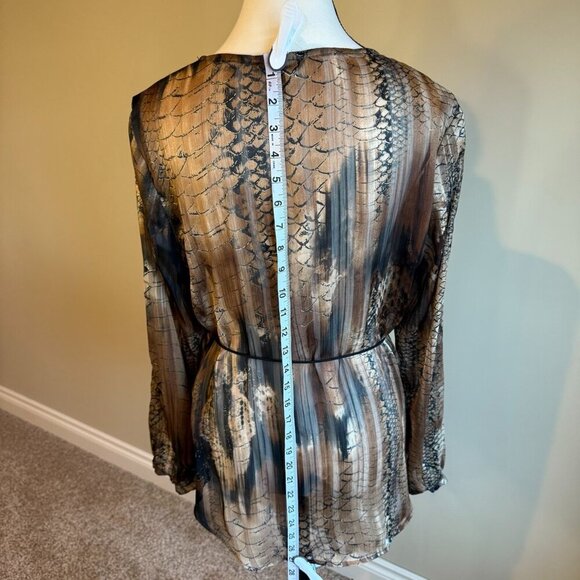 Conrad C Collection Shirt animal print snake brown sheer leather feather belt - Picture 5 of 12